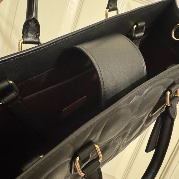 Coach Black Embossed Leather Tote Bag - Picture 5 of 6